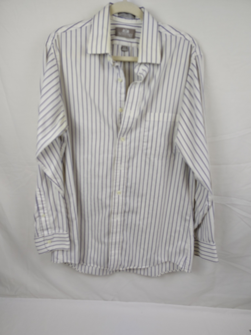 Men's Stafford White Dress Shirt with Blue Pinstripes